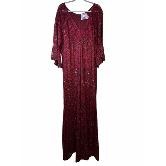 JS Collections Burgundy Sequin Embroidered Gown - Size 22W - Picture 2 of 15